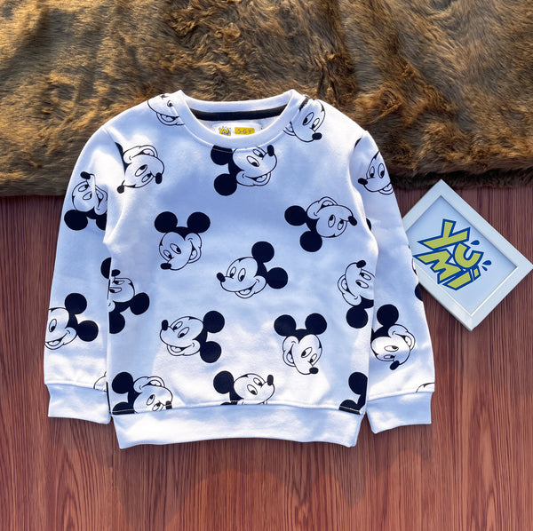 Kids' All-Over Mickey White Winter Sweatshirt
