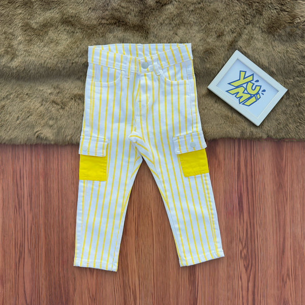 Kids' Striped Cargo Pants with Yellow Pockets