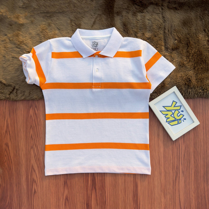 Classic White Striped Polo Shirt for Kids - YUMI.PK