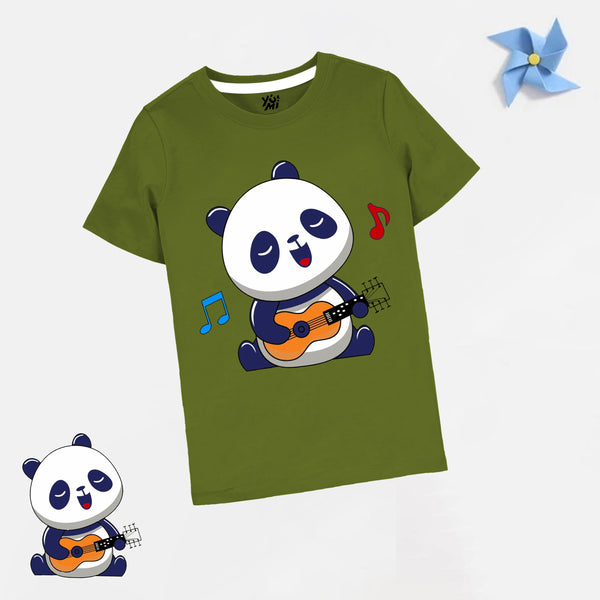 Adorable Singing Panda Green Tee for Kids