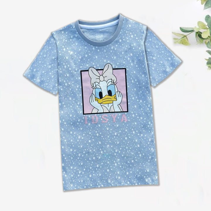 Girls’ Light Sky Star-Printed Tee with Adorable Duck Graphic - YUMI.PK