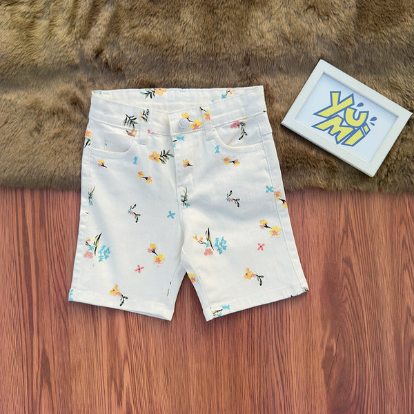 White Bloom Print Girls Shorts