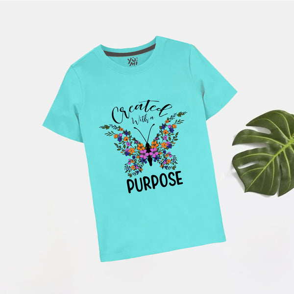 Girls' Ferozi T-Shirt with Purposeful Butterfly Print