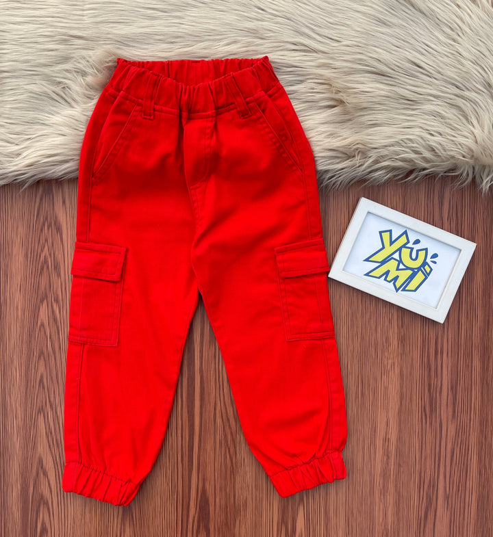 Comfy & Colorful! Kids Red Stretch Trouser with Elastic Waist - YUMI.PK