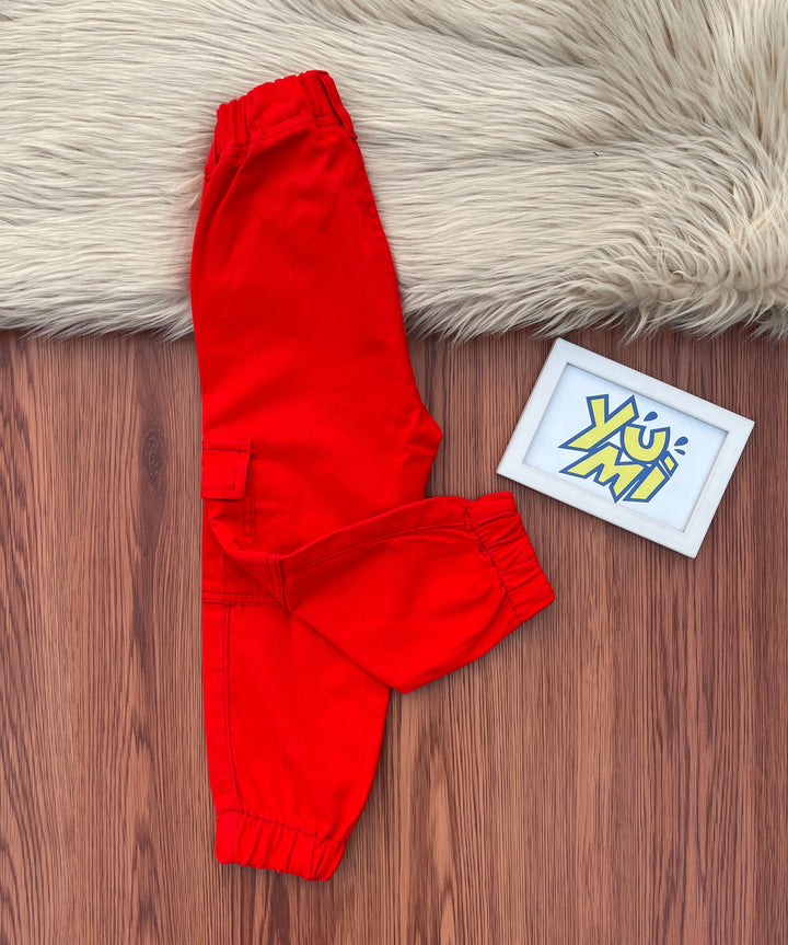 Comfy & Colorful! Kids Red Stretch Trouser with Elastic Waist - YUMI.PK