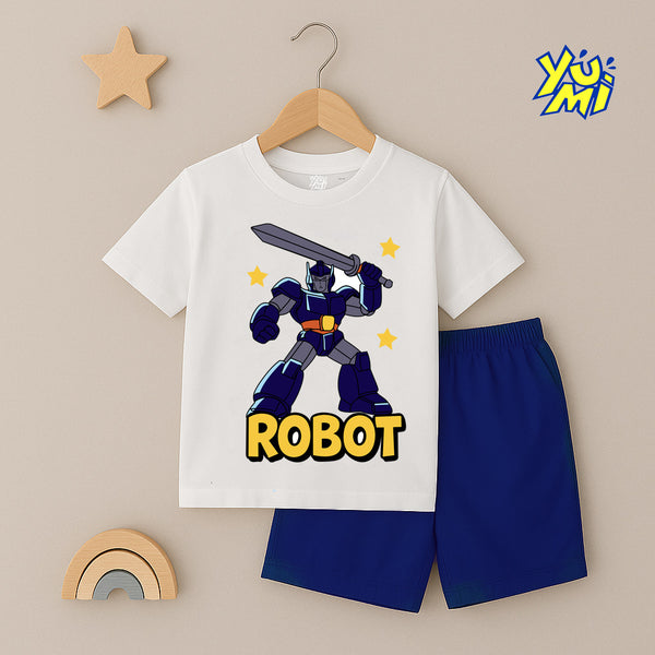 Boys Robot T-Shirt & Shorts Set - Soft Cotton Jersey