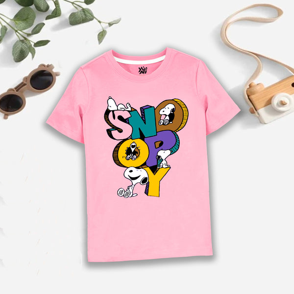 Girls' Pink Snoopy Print T-Shirt 