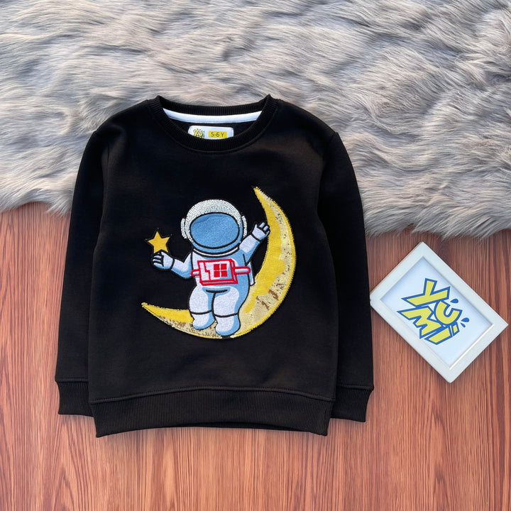 Black Kids Sweatshirt with Astronaut Patch