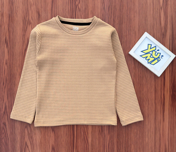 Boys’ beige waffle knit full sleeve t-shirt by Yumi.pk