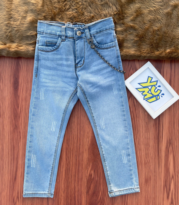 Boys' sky Distressed Denim Jeans with Chain