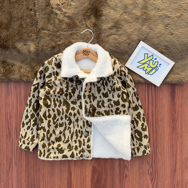 Girls Leopard Print Fur Jacket