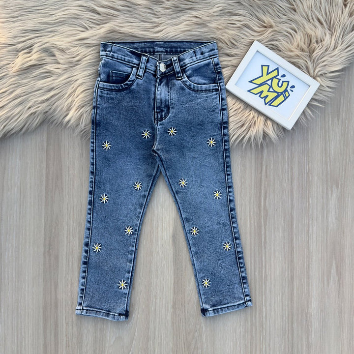 Girls flower embroidery jeans