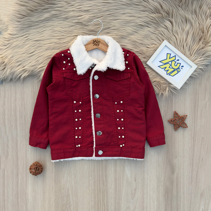 girls maroon fur jacket