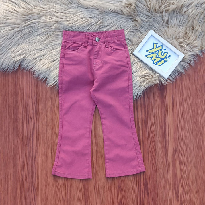 Girls' Pink Printed Cotton Flare Pants - YUMI.PK