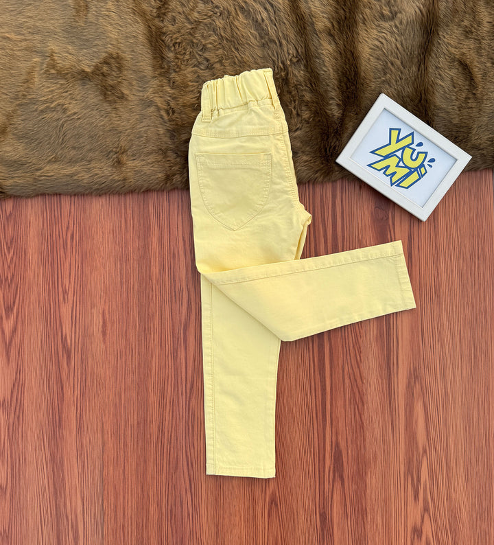 Girls’ Yellow Elastic Waist Pants - Comfortable & Stylish - YUMI.PK