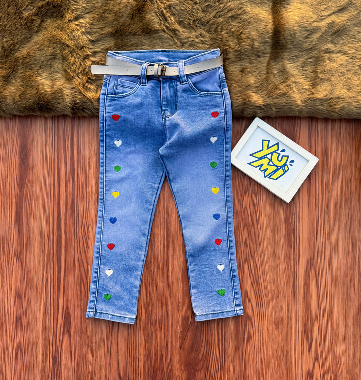 Girls jeans with heart embroidery 