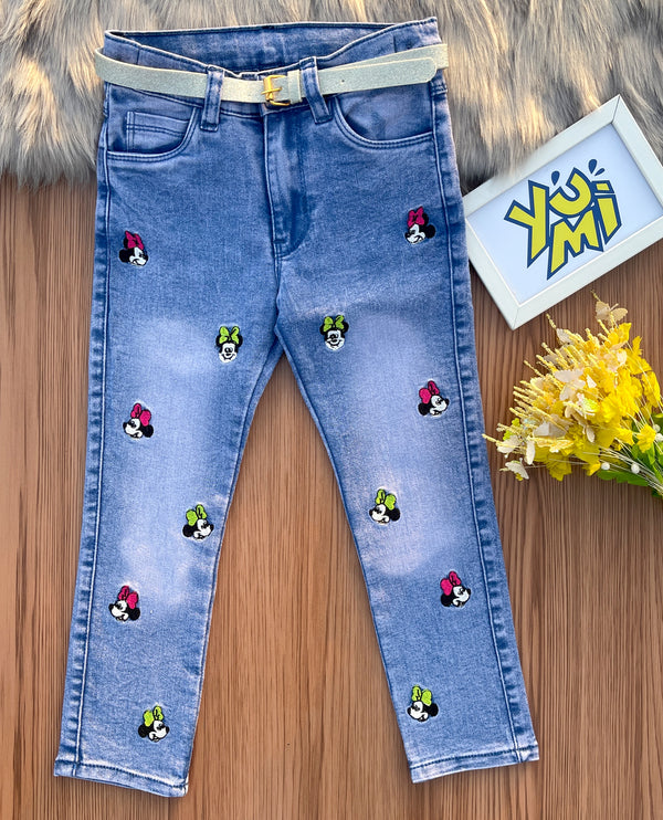 blue bromo girls jeans with beautiful minnie multicolor Embroidery