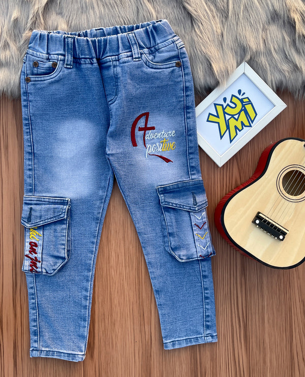 Boys Blue Bromo Cargo Jeans with Adventure Embroidery for the Perfect Adventure Seeker