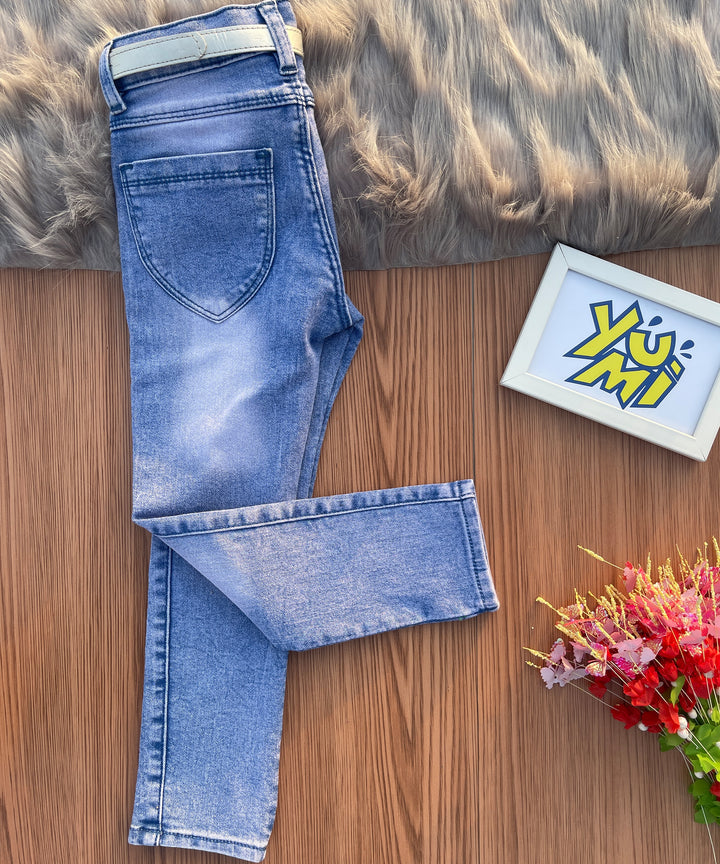 Bromo Blue Girls Jeans with Star Sequence Heart Patch | Affordable and High-Quality - YUMI.PK