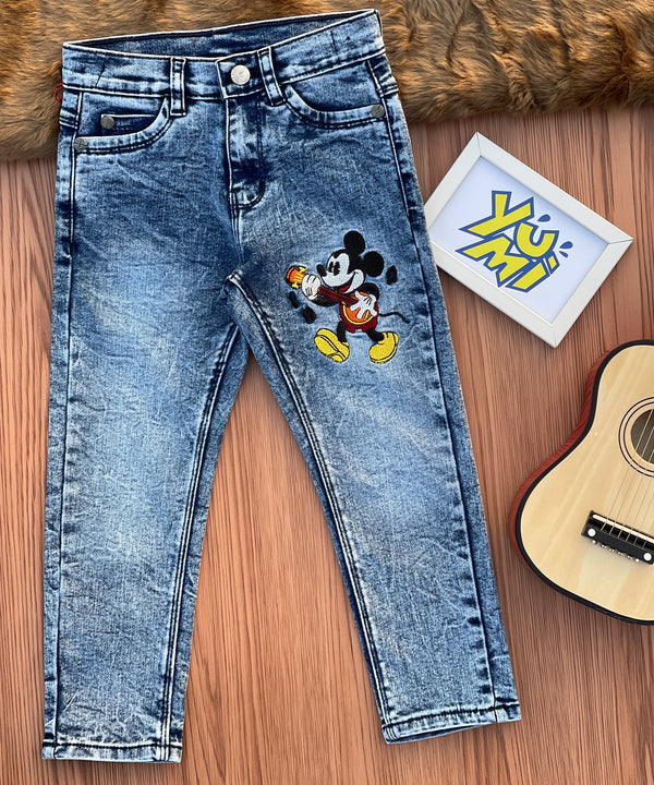 boys blue mickey embroidery jeans with guitar