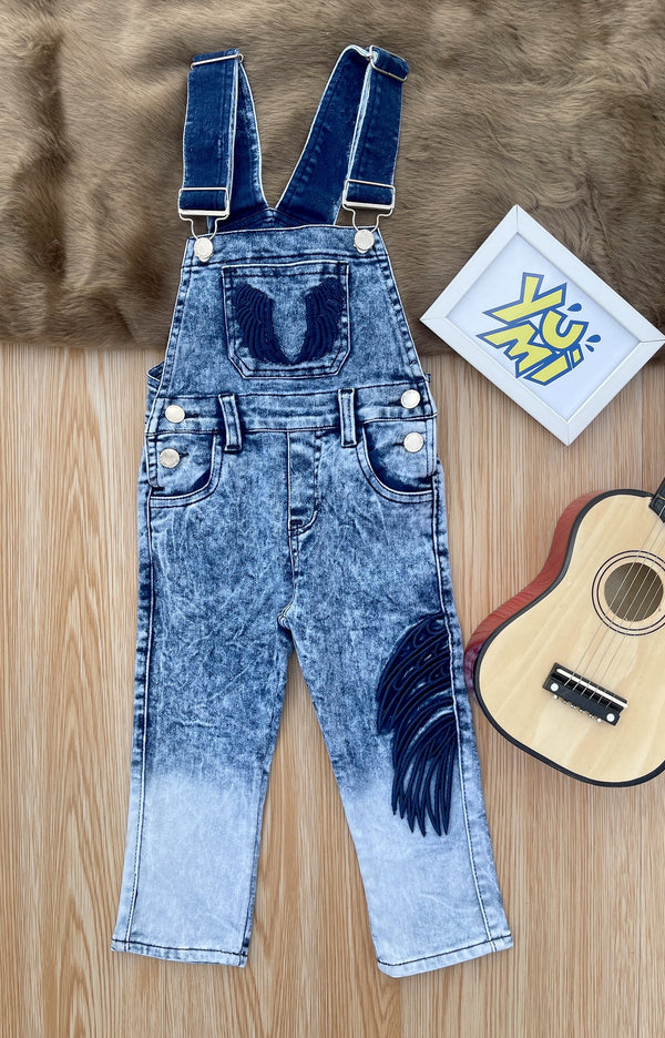 Fly High with Our Wing Embroidered Blue Kids Dungaree