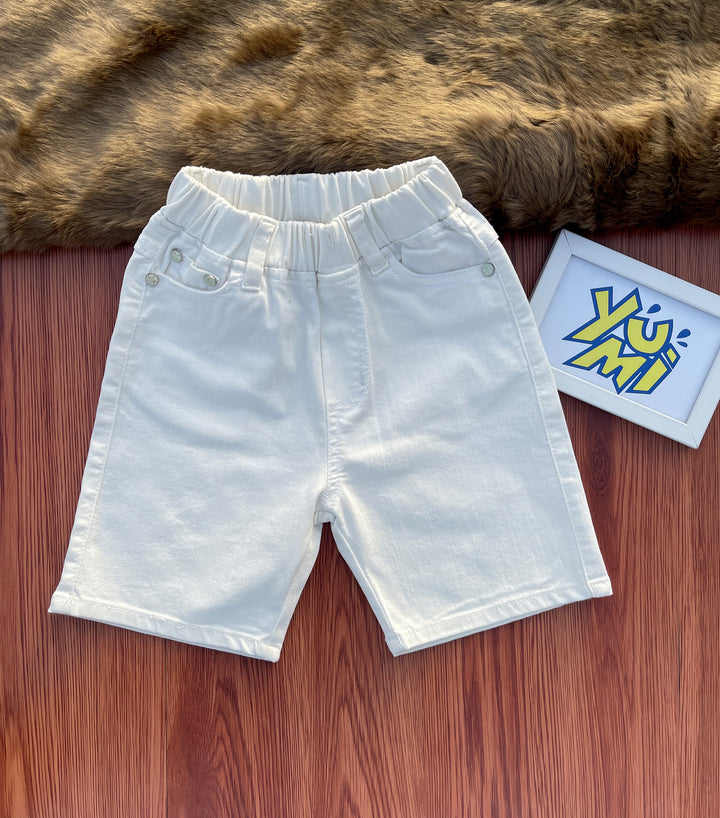 Comfortable Kids' White Cotton Shorts with Adjustable Waist - YUMI.PK