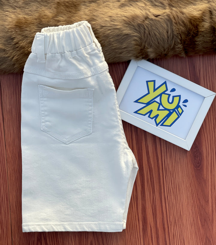 Comfortable Kids' White Cotton Shorts with Adjustable Waist - YUMI.PK