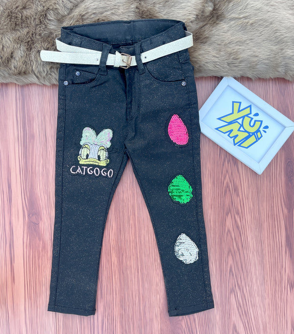 Super Skinny Glitter-Glowing Pants for Girls - Sequin Patches