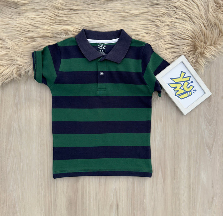 Kids' Green Striped Polo Shirt: Soft, Stylish Comfort - YUMI.PK