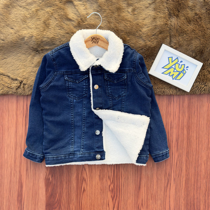 kids denim jacket with fur