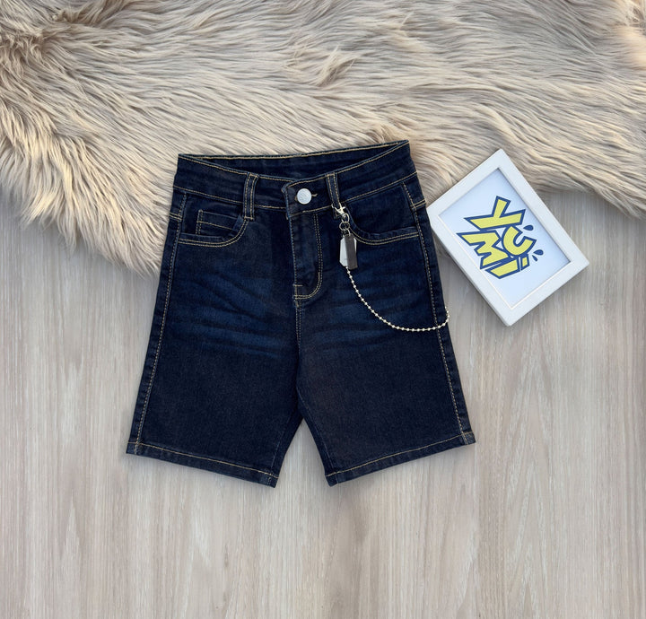 Stylish Blue Denim Shorts with Chain Accessory - YUMI.PK