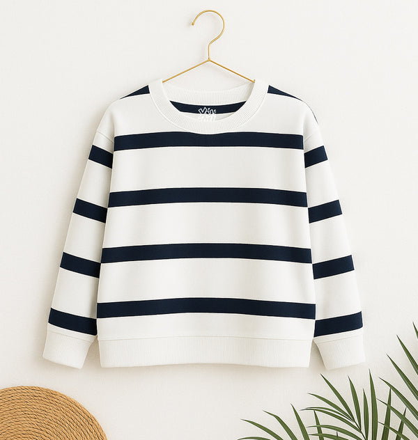 Kids' White & Navy Striped Sweatshirt