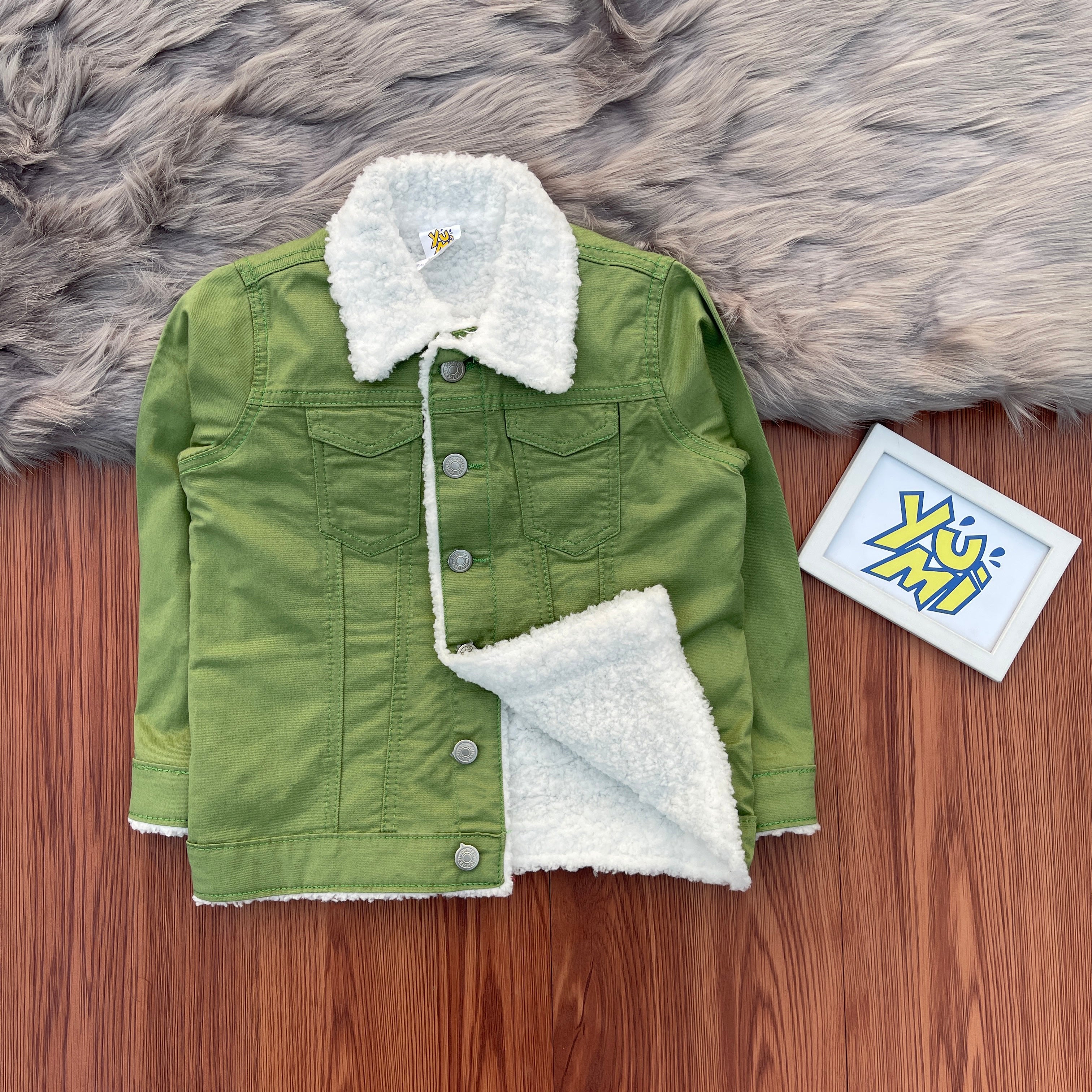 Green jacket with white fur sale