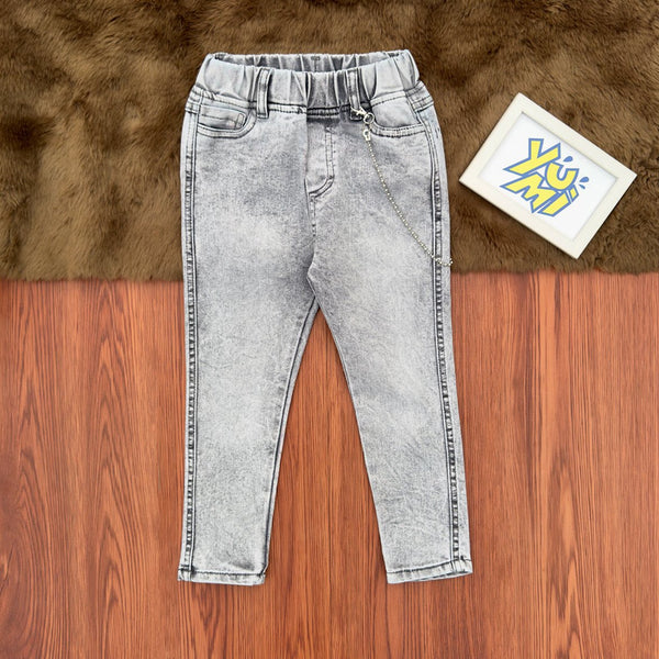 Comfortable Boys' Light Gray Jeans with Round Waistband