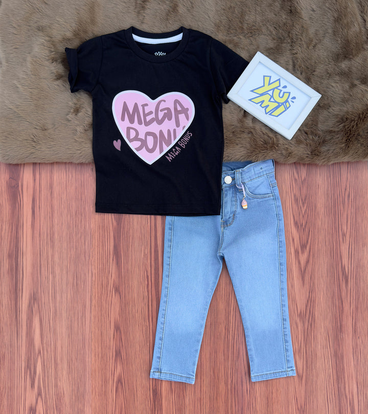 Mega Born Girls’ T-Shirt and Stylish Denim Jeans Set - YUMI.PK