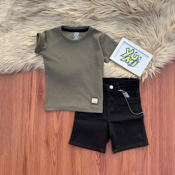 Kids' Black Shorts & Textured T-Shirt Set