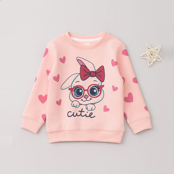 Girls peach pink sweatshirt with bunny and heart print – Yumi.pk