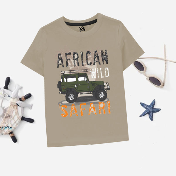 boys wild african safari jeep print kids T-shirt