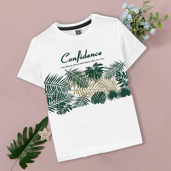 Boost Your Child's Confidence with Our White Kids T-Shirt with "Confidence" Print