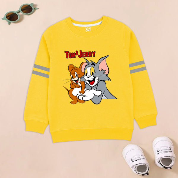 Cheerful Winter Comfort: Kids' Yellow Tom and Jerry Fleece Sweatshirt