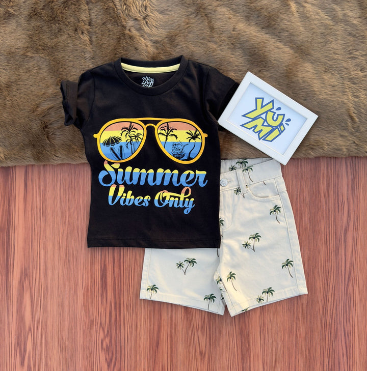 Kids’ Summer Vibes T-Shirt and Palm Tree Shorts Set - YUMI.PK