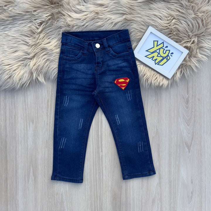 Kids' Stretch Jeans with Superman Logo - YUMI.PK