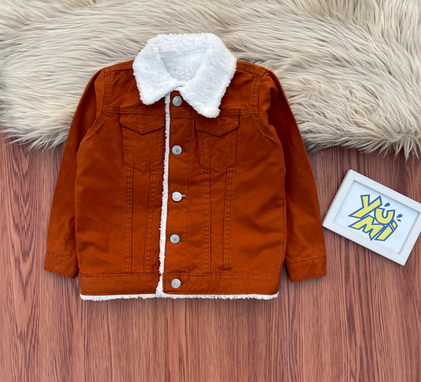 Cozy Brownish Kids' Jacket with Furry Flair & Rain-Ready Shell