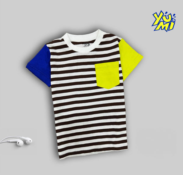 Kids' Striped Tee with Neon Pocket