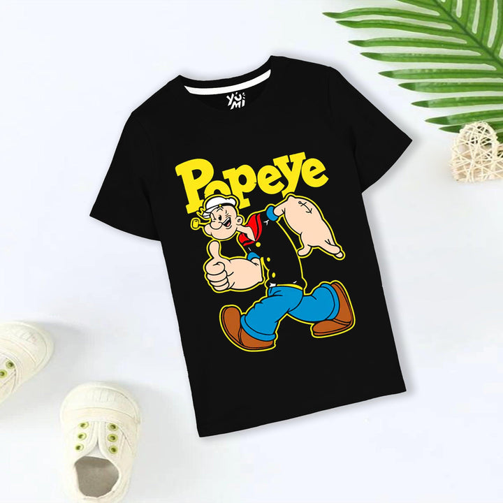 Popeye Printed Black Kids T-Shirt - Nautical Adventure Awaits - YUMI.PK