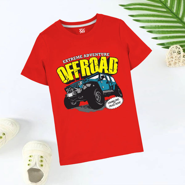Red off road kids Jeep printed T-shirt