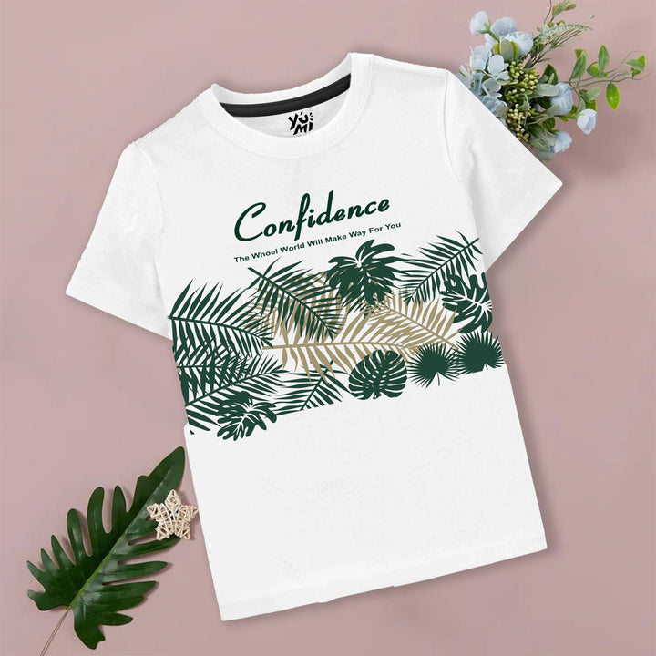 white confidence grapic T-shirt for kids 